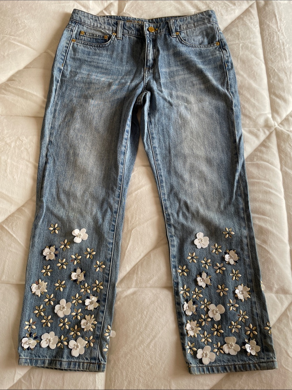 Michael Kors Floral Embellished Cropped Jeans